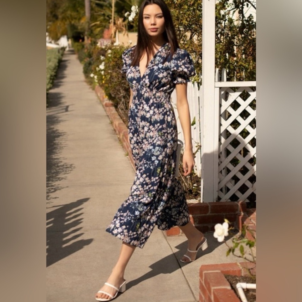 MODCLOTH X Hutch So Exceptional Wide Leg Jumpsuit Navy Blue Floral Size 0